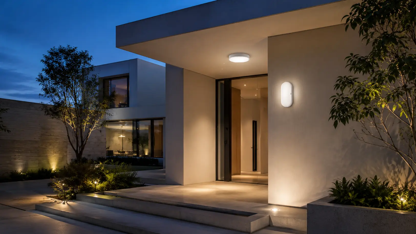 LED bulkhead lighting at a contemporary house