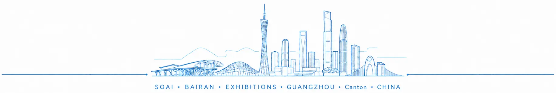 Canton Guangzhou skyline and exhibition complex line illustration