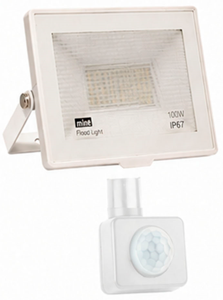 White LED floodlight with motion sensor