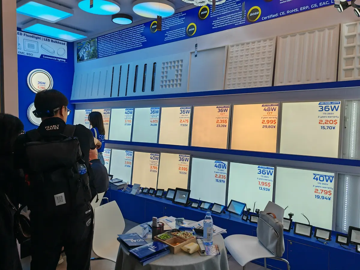 Commercial lighting products at a SOAI exhibition stand