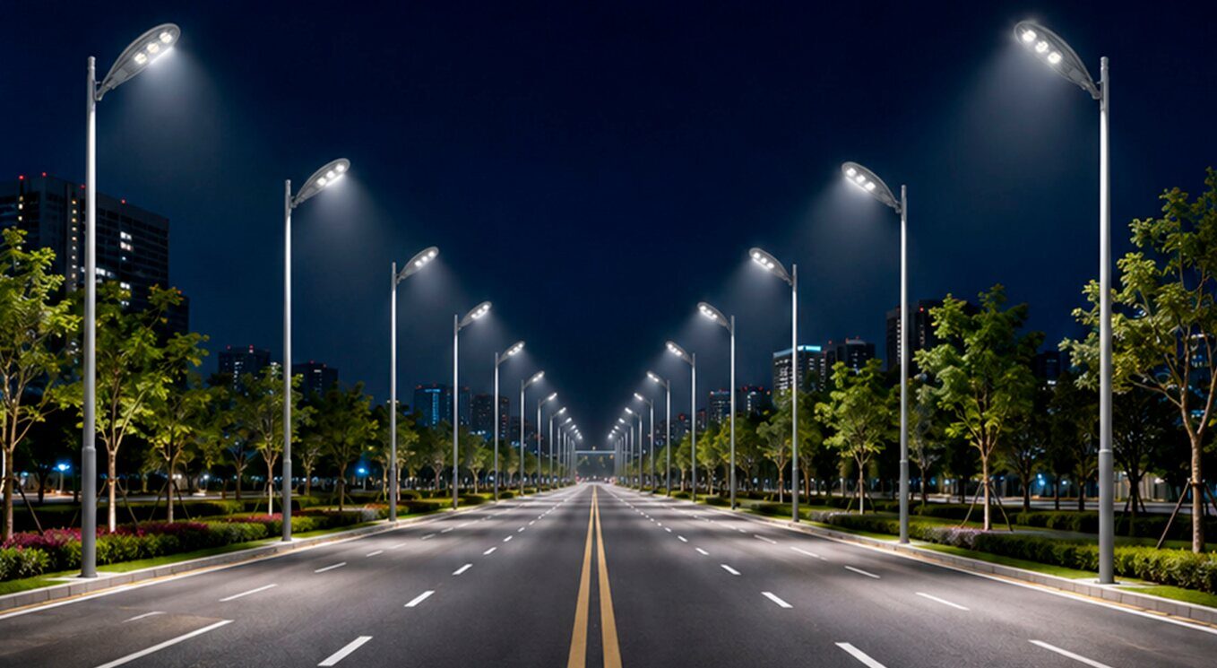 LED street lights on a city road