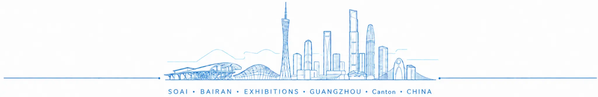 Canton Guangzhou skyline and exhibition complex line illustration
