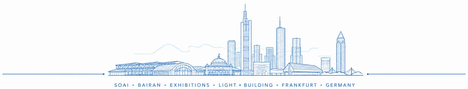 Frankfurt skyline and Light plus Building exhibition complex line illustration