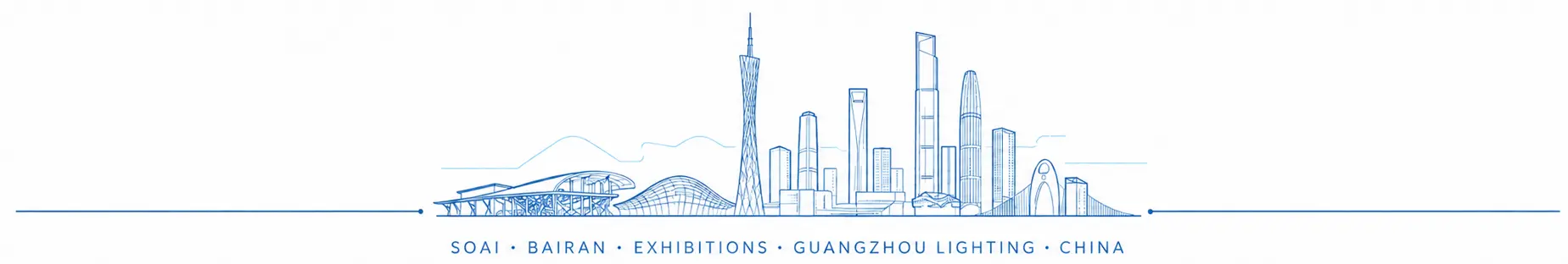 Guangzhou skyline and international lighting exhibition line illustration