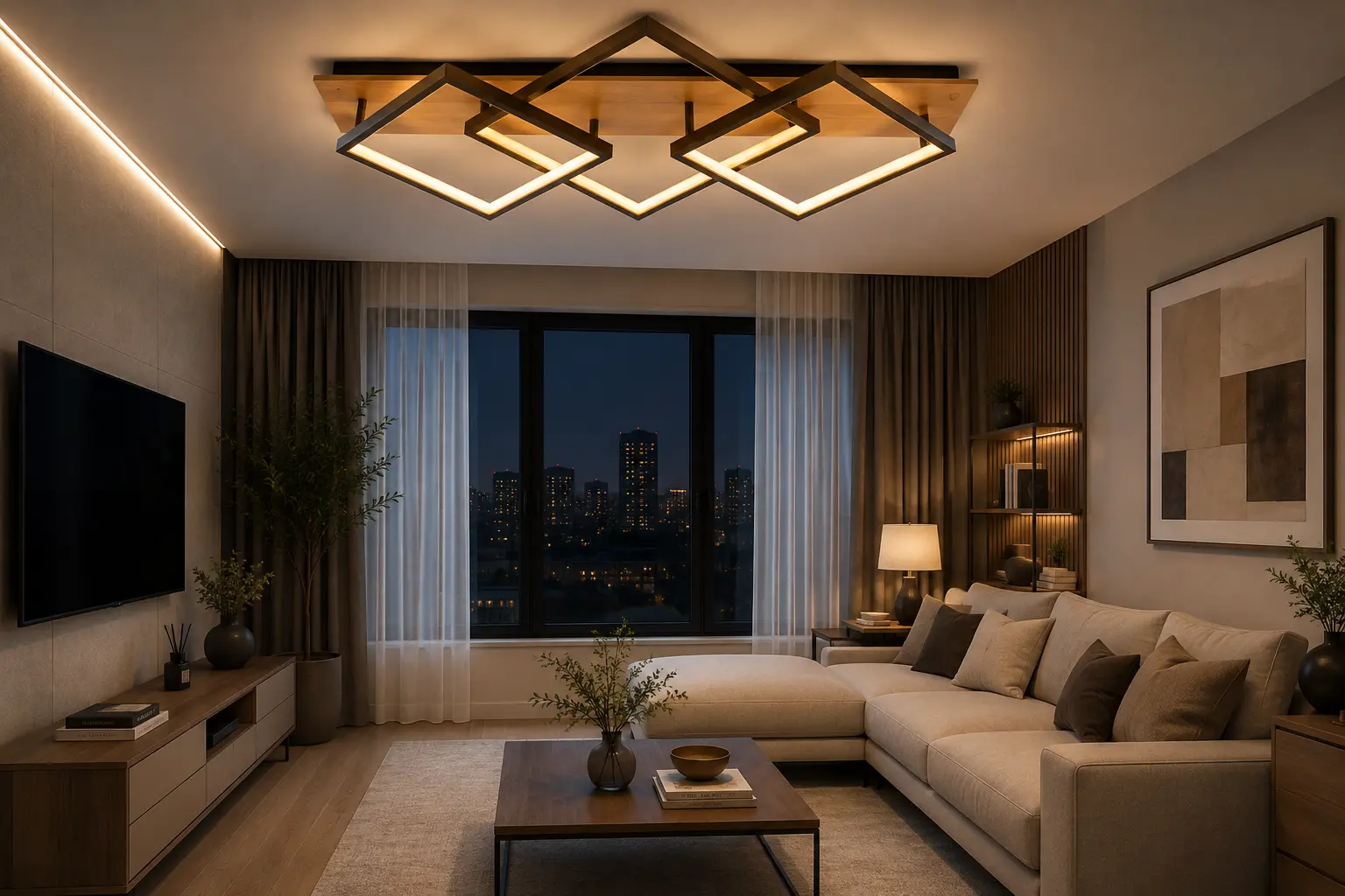 Modern wooden LED chandelier application